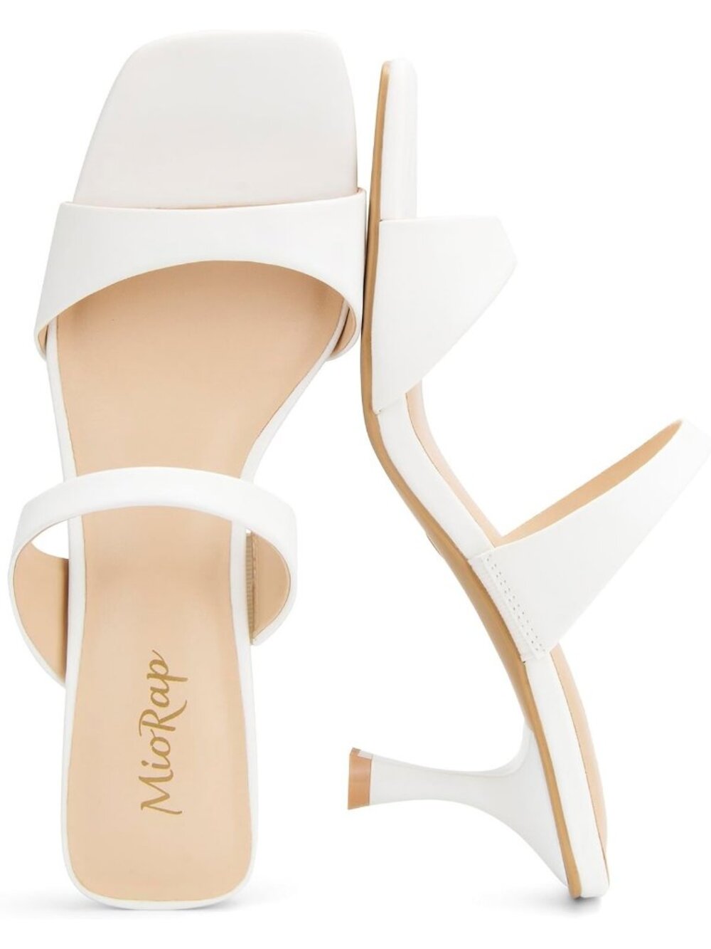 Women's White Faux Leather Square Open Toe Fashion Comfort Kitten Heels Sandals